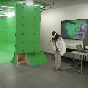 PA student experiences the VR simulation of a stroke patient